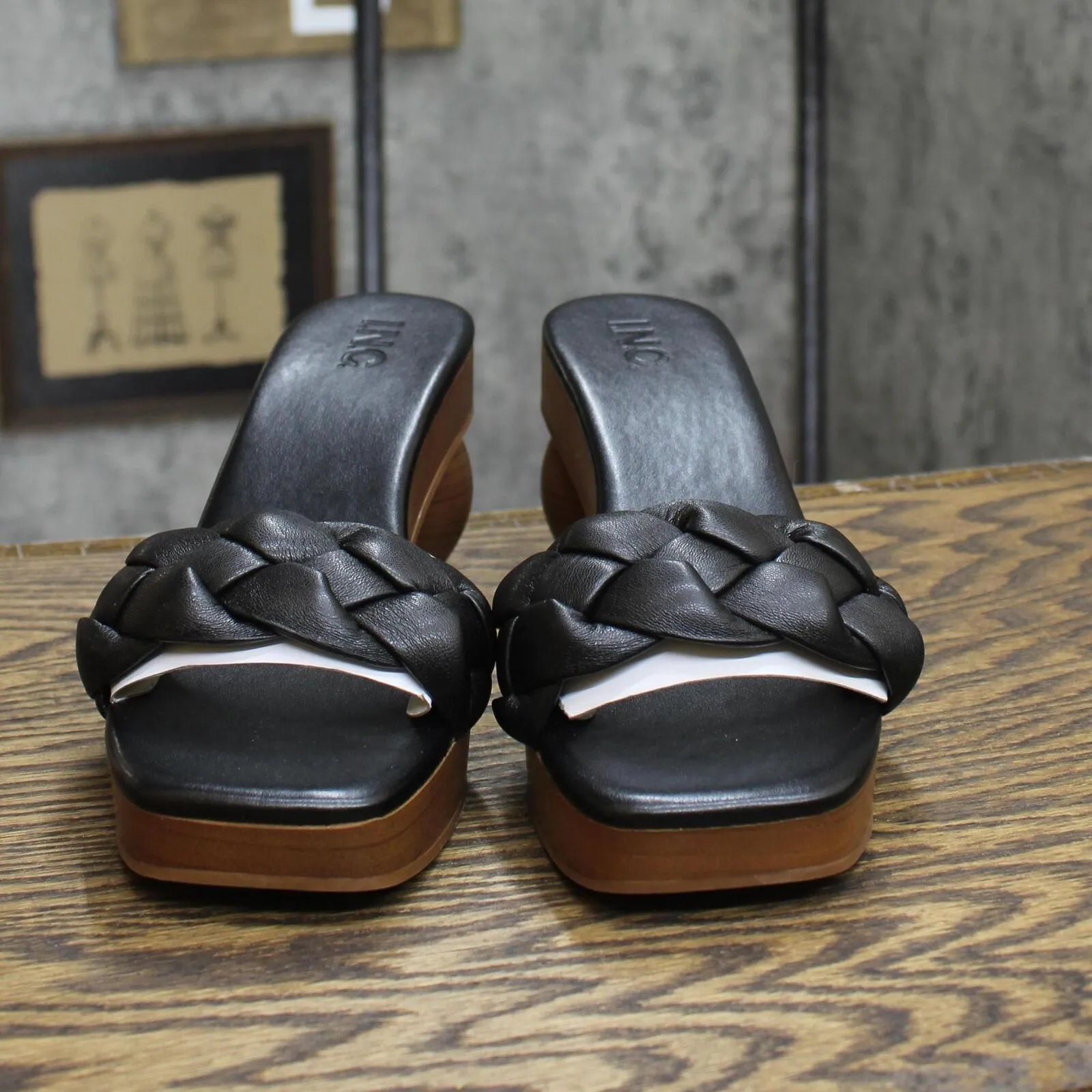 Inc International Concepts Heeled Zaleste Ball Slide Sandals Black Smooth 10M