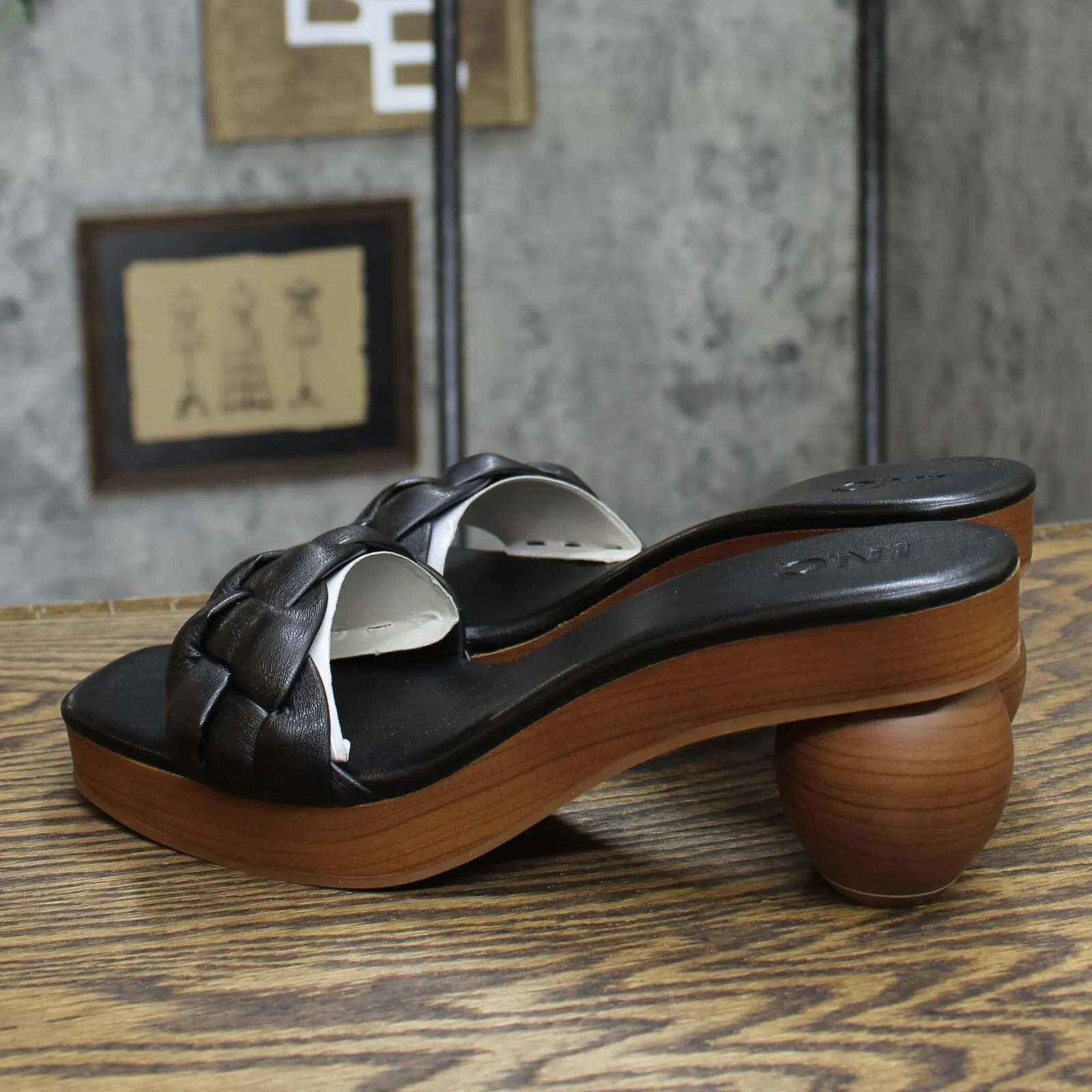 Inc International Concepts Heeled Zaleste Ball Slide Sandals Black Smooth 10M