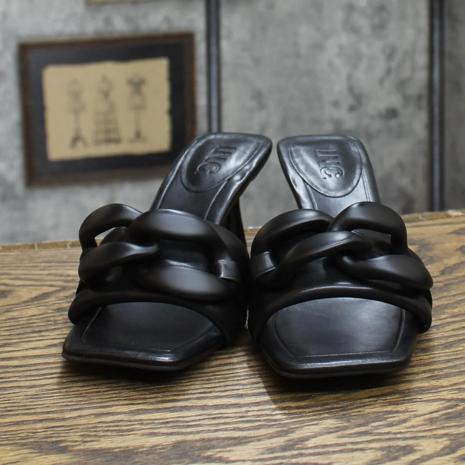 Inc International Concepts Womens Jemya Mid-Heel Slide Sandals Black 7.5M