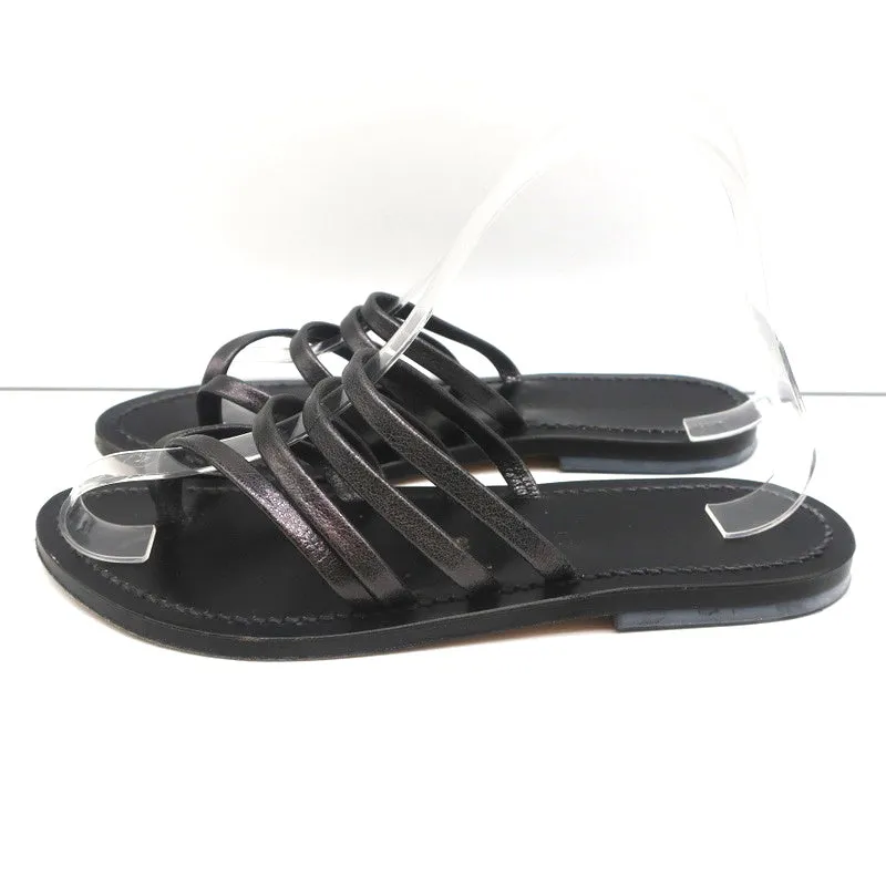 K.Jacques Sycomore Thong Slide Sandals Lead Metallic Leather Size 38