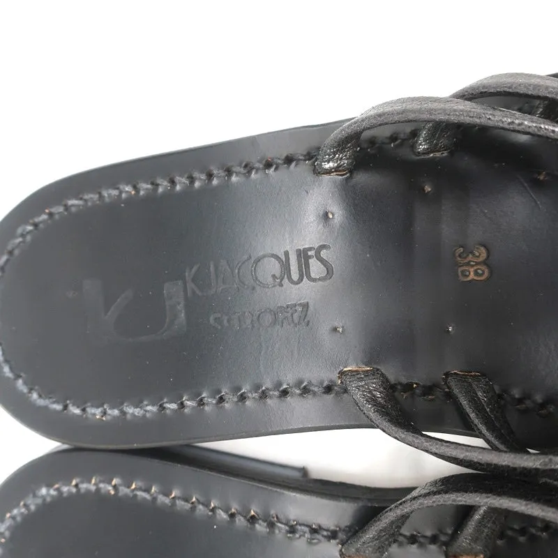K.Jacques Sycomore Thong Slide Sandals Lead Metallic Leather Size 38