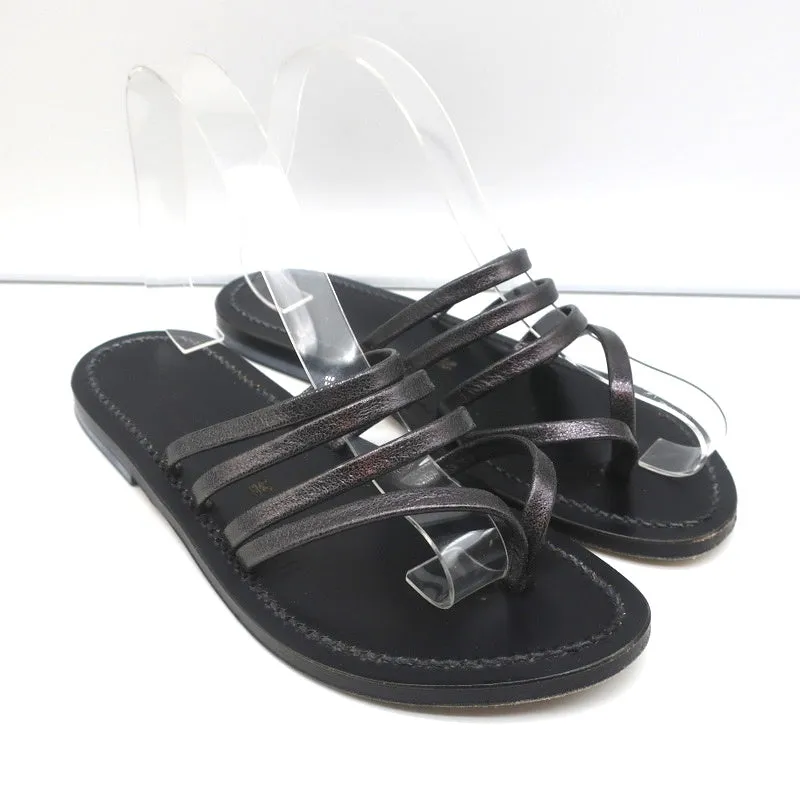 K.Jacques Sycomore Thong Slide Sandals Lead Metallic Leather Size 38