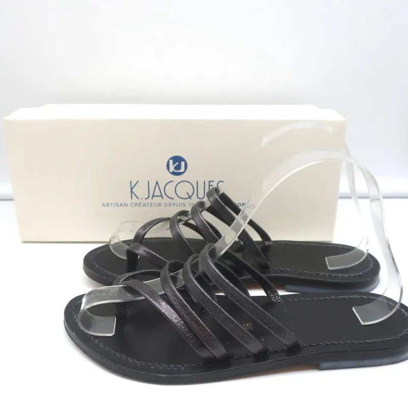 K.Jacques Sycomore Thong Slide Sandals Lead Metallic Leather Size 38