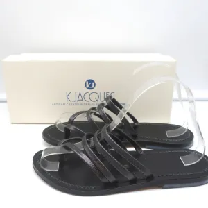 K.Jacques Sycomore Thong Slide Sandals Lead Metallic Leather Size 38