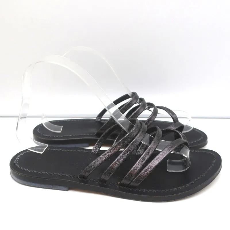 K.Jacques Sycomore Thong Slide Sandals Lead Metallic Leather Size 38