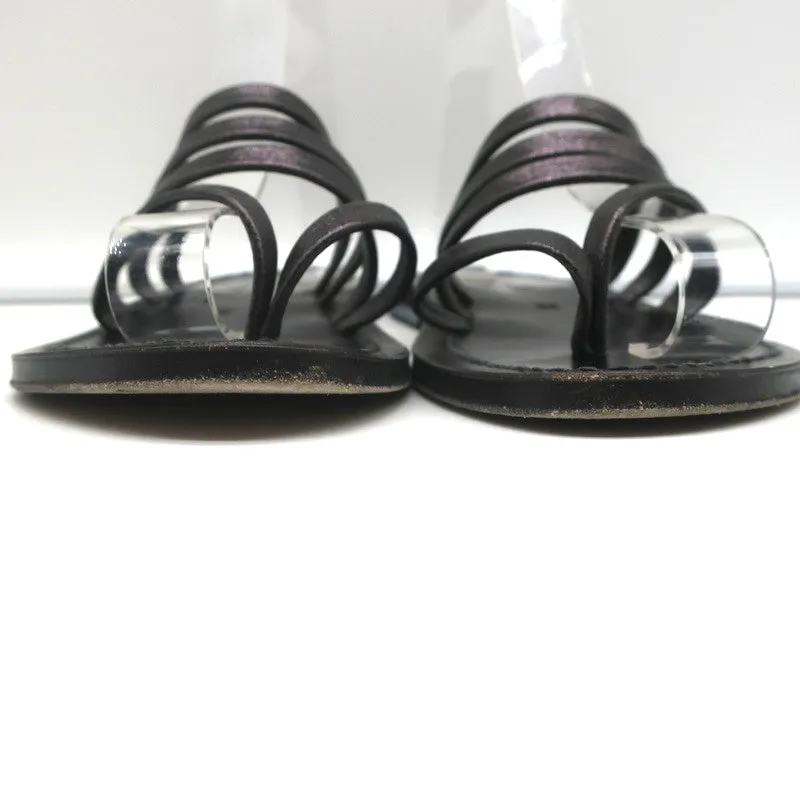 K.Jacques Sycomore Thong Slide Sandals Lead Metallic Leather Size 38