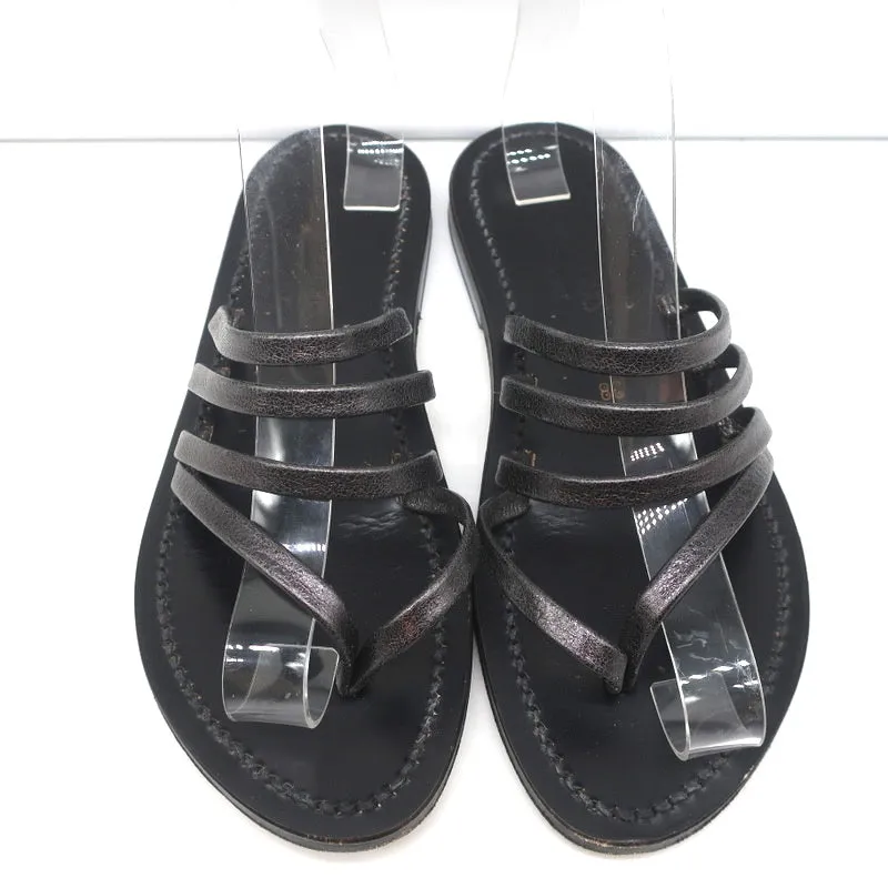 K.Jacques Sycomore Thong Slide Sandals Lead Metallic Leather Size 38