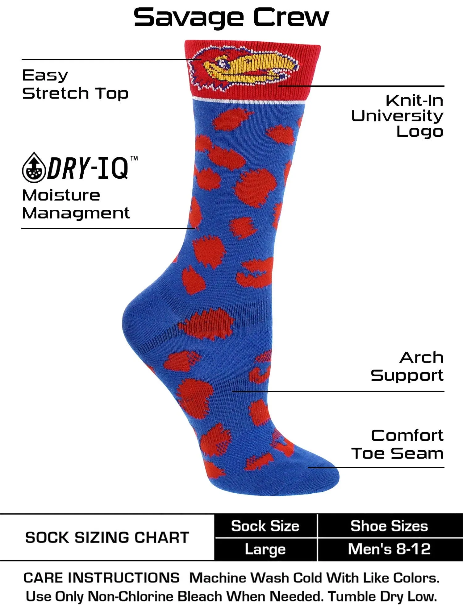 KU Kansas Jayhawks Socks Womens Savage Crew Socks