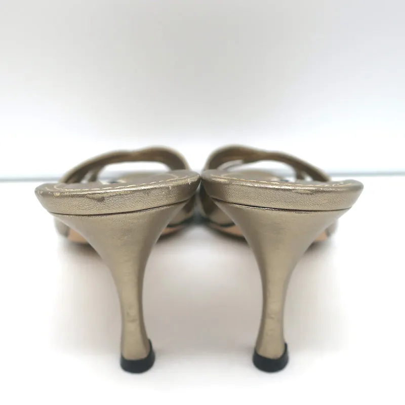 Manolo Blahnik Slide Sandals Gold/Gunmetal Bicolor Metallic Leather Size 38.5