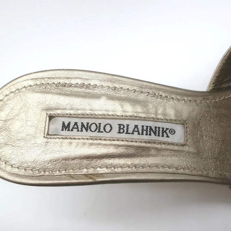 Manolo Blahnik Slide Sandals Gold/Gunmetal Bicolor Metallic Leather Size 38.5