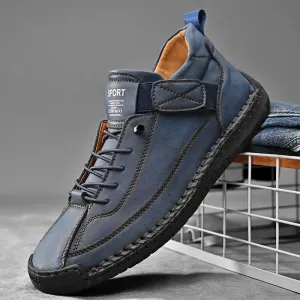 Men Handmade Flat Footwear Lace And Velcro Man Loafers