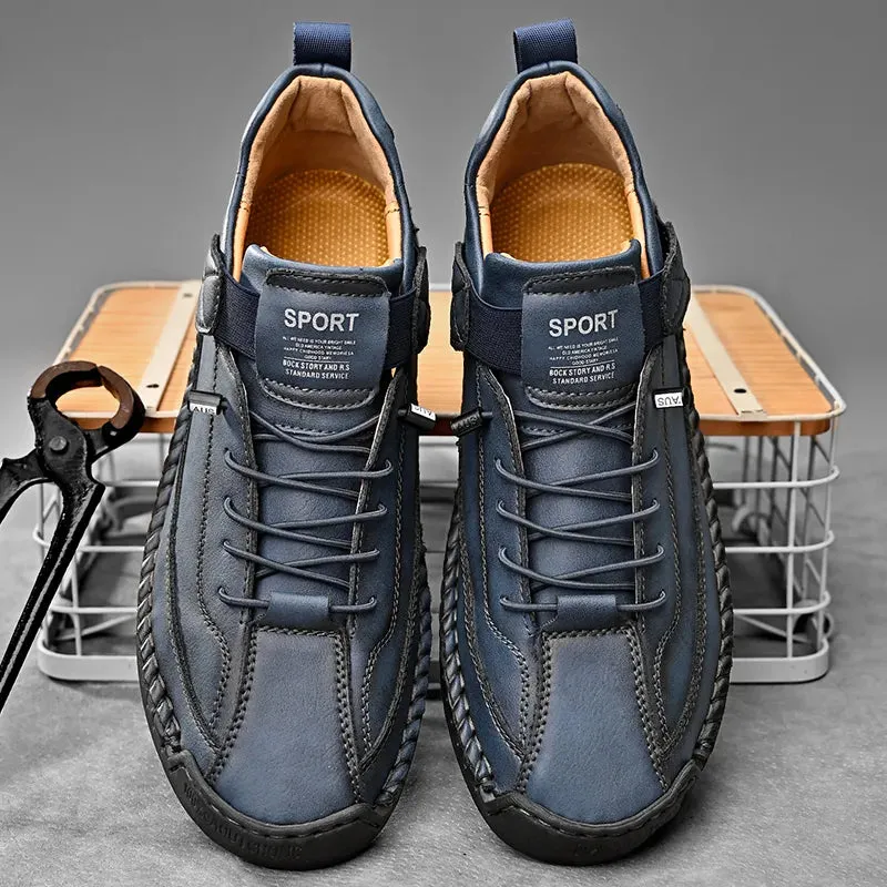Men Handmade Flat Footwear Lace And Velcro Man Loafers