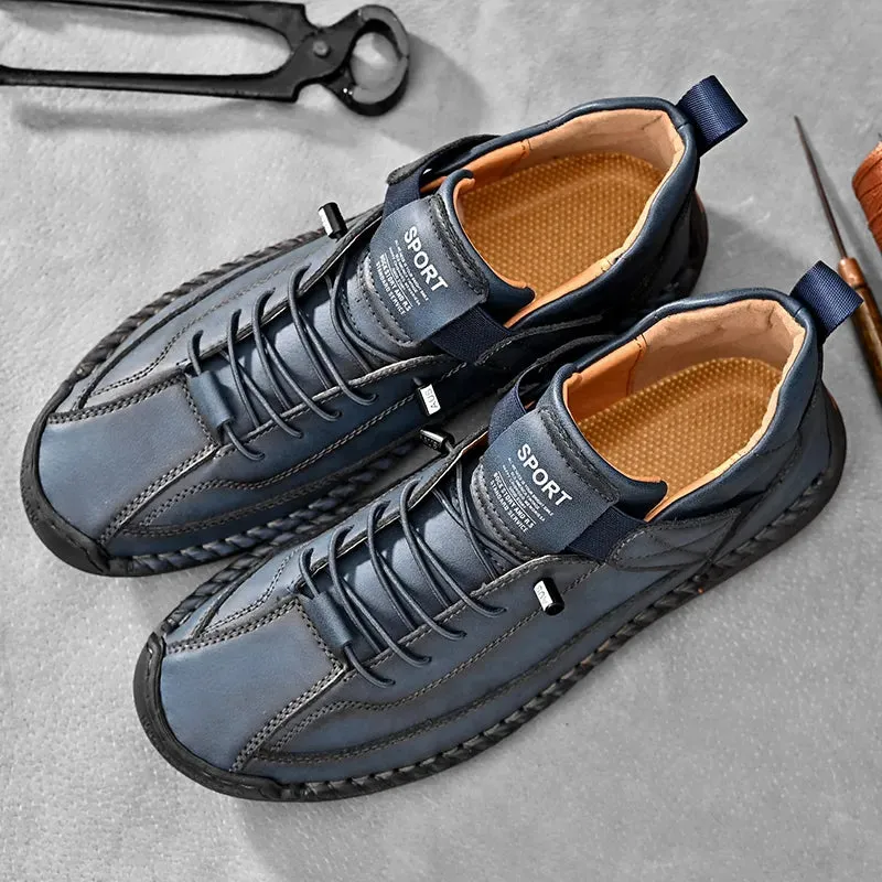 Men Handmade Flat Footwear Lace And Velcro Man Loafers
