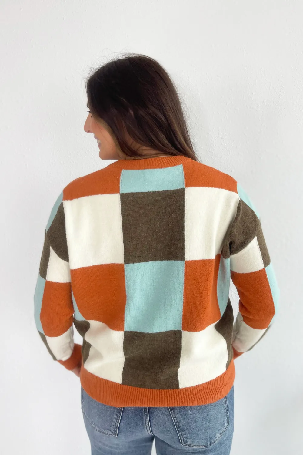 Multi Checker Long Sleeve Sweater