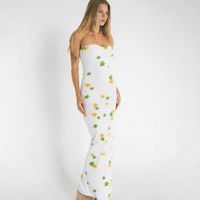 Nessa Strapless Floral Print Ruched Bodycon Maxi Dress