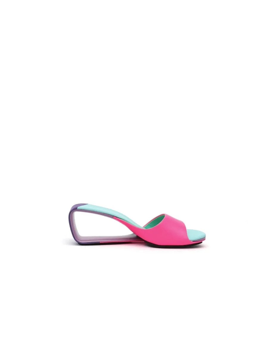 Open Twisted-Heel Leather Slide Sandal - Rose