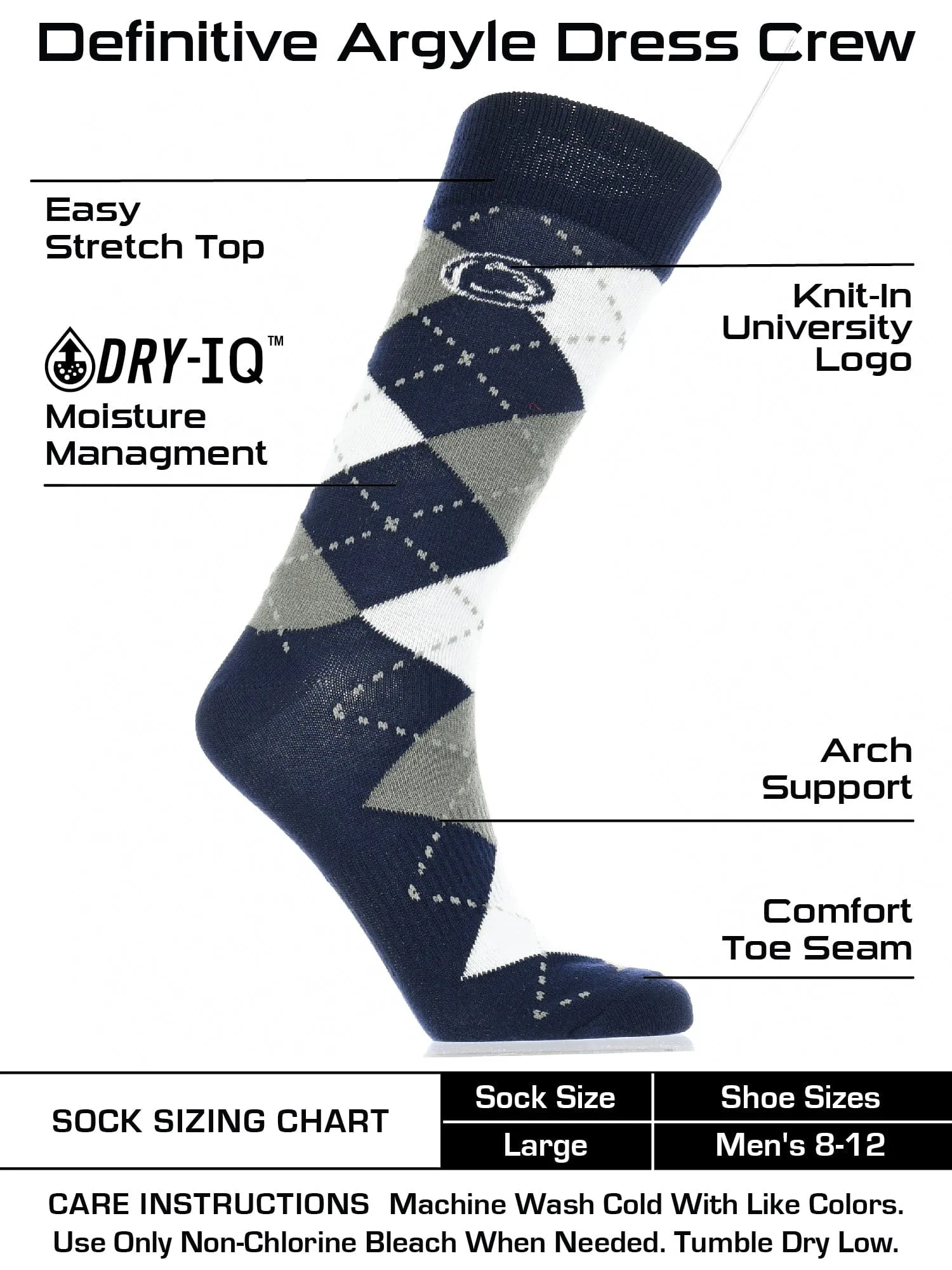 Penn State Nittany Lions Argyle Dress Socks NCAA Fanwear Crew Length