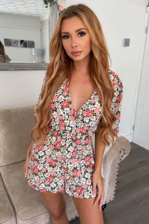 Pink Floral Wrap Playsuit