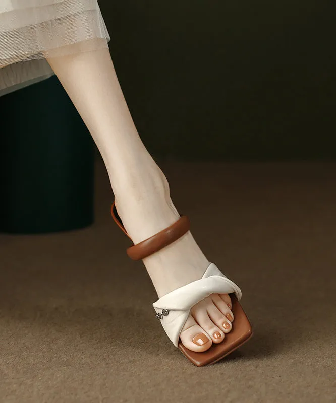 Purple Stylish Splicing Chunky Heel Peep Toe Slide Sandals