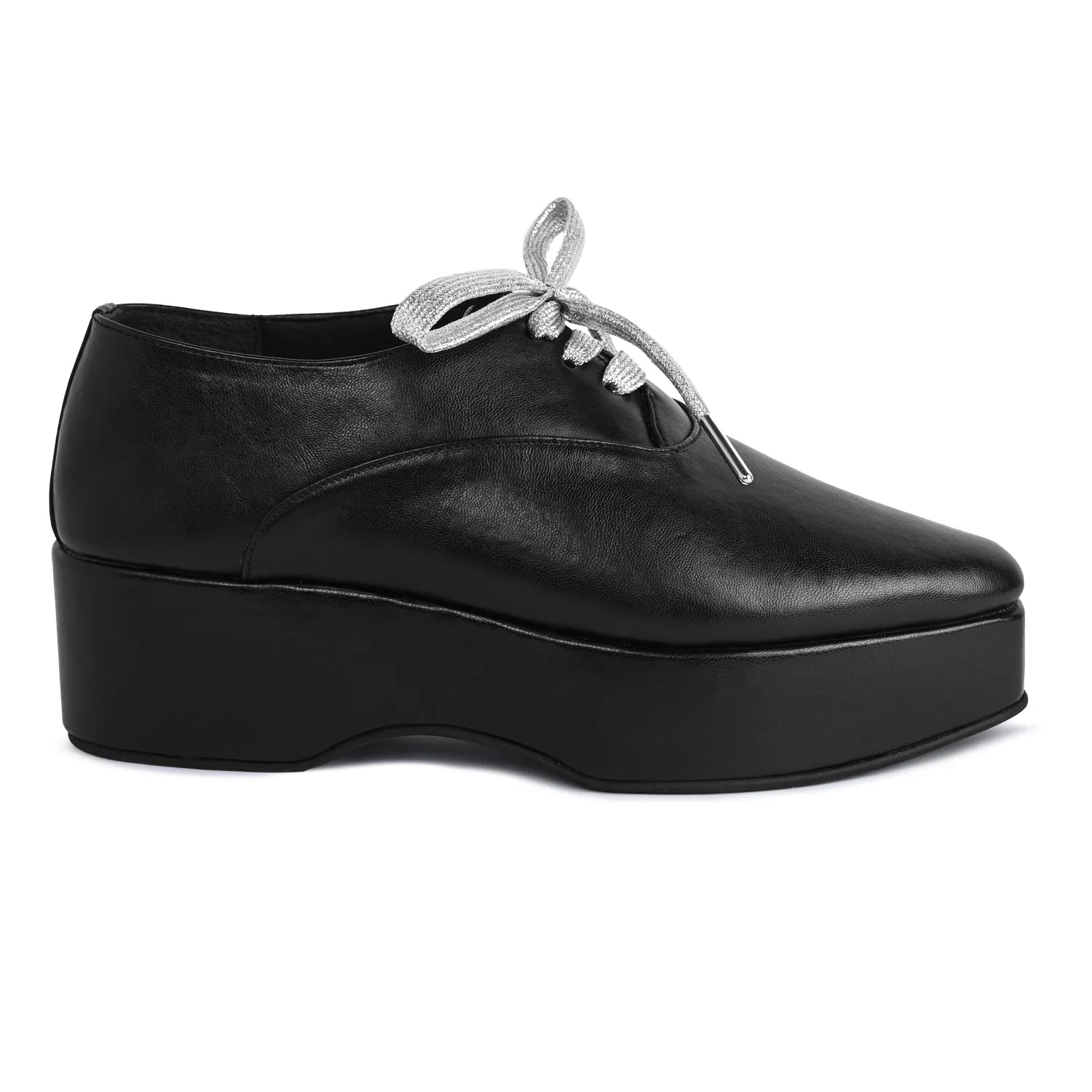 RebeccaX Black Shoes With Silver Laces For Women