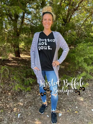 {SABOTAGE} White   Black Striped Pocket Cardigan