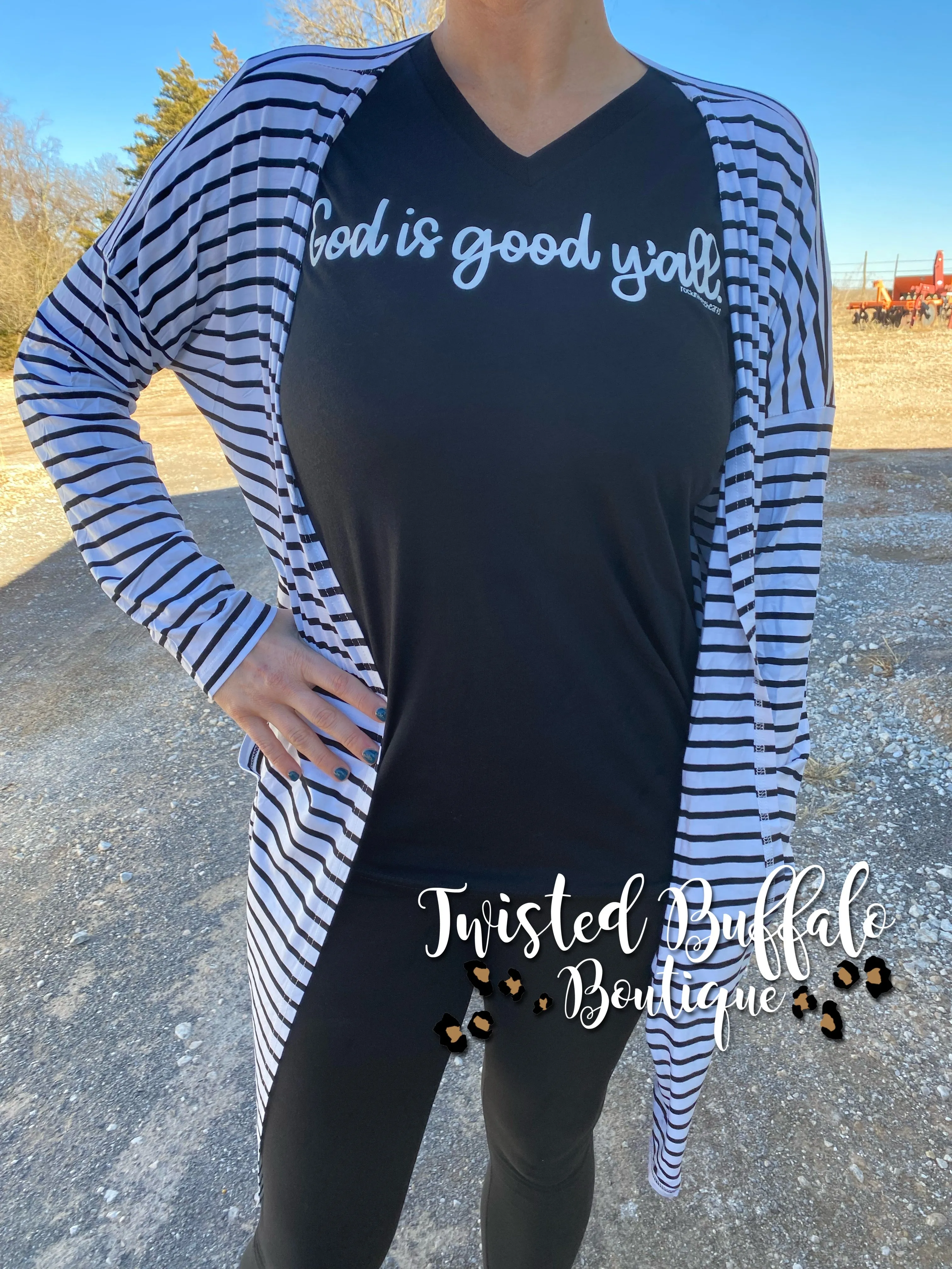 {SABOTAGE} White   Black Striped Pocket Cardigan