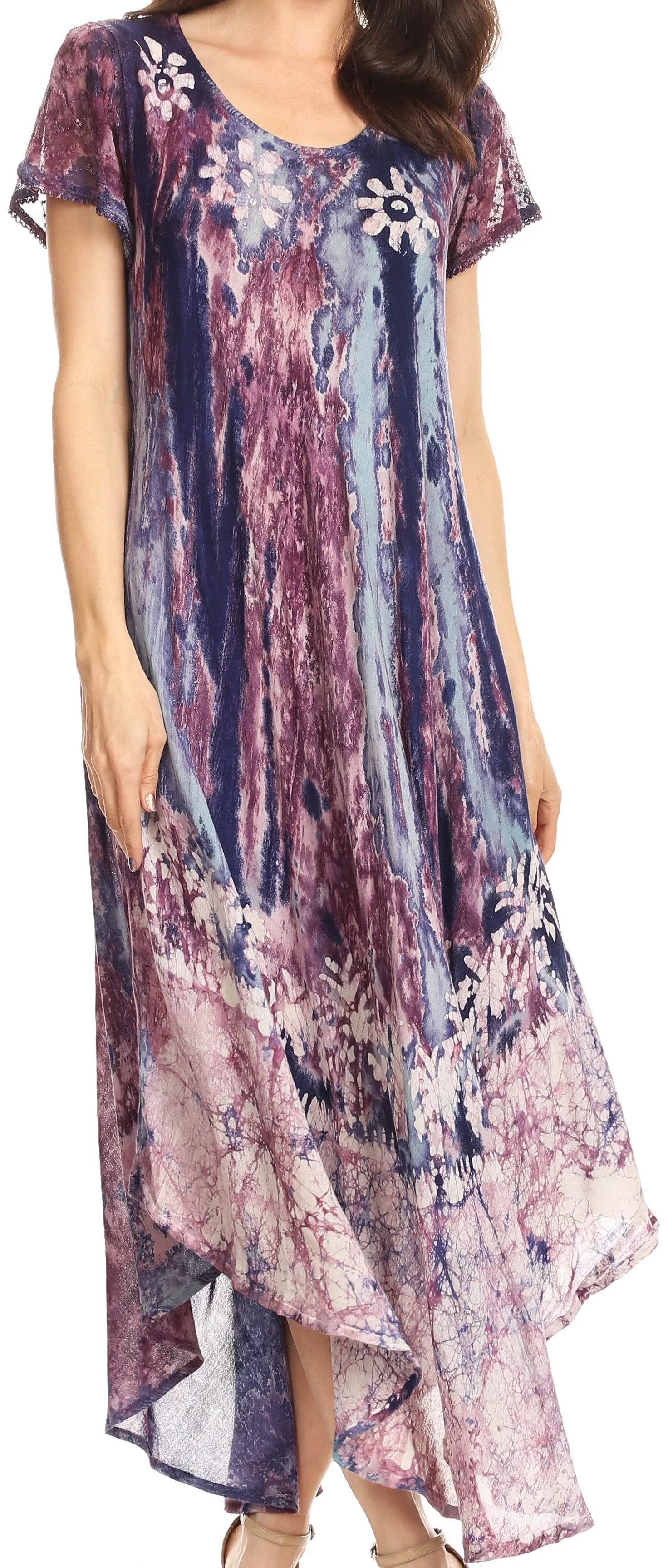 Sakkas Liliana Short Sleeve Watercolor Batik Dress/ Cover Up