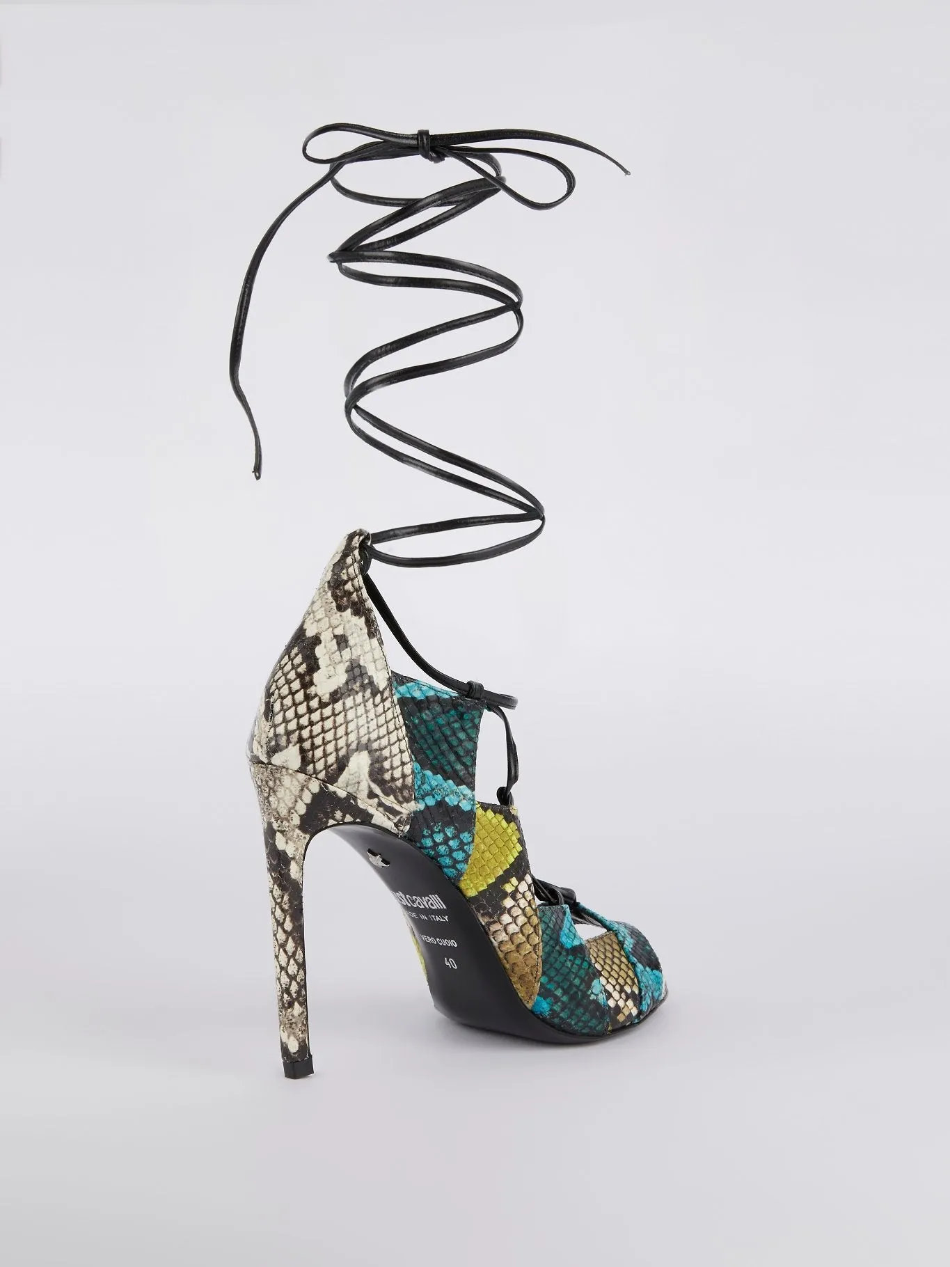 Snake Effect Lace Up Sandals