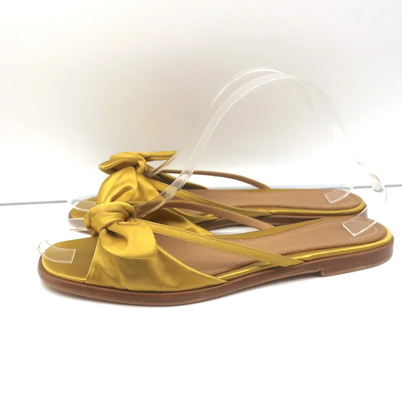 The Row April Bow Slide Sandals Yellow Satin Size 38