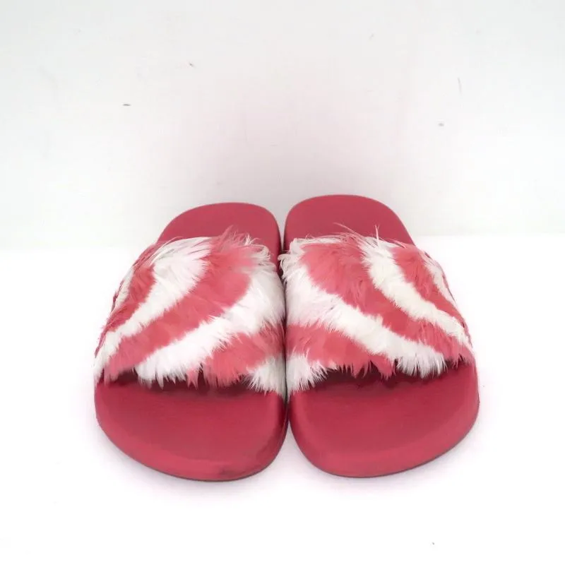 Valentino Feather Pool Slide Sandals Pink/White Size 37