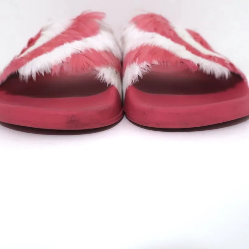 Valentino Feather Pool Slide Sandals Pink/White Size 37