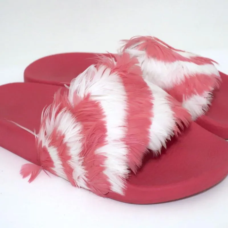 Valentino Feather Pool Slide Sandals Pink/White Size 37