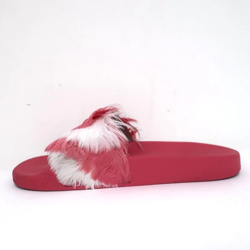 Valentino Feather Pool Slide Sandals Pink/White Size 37