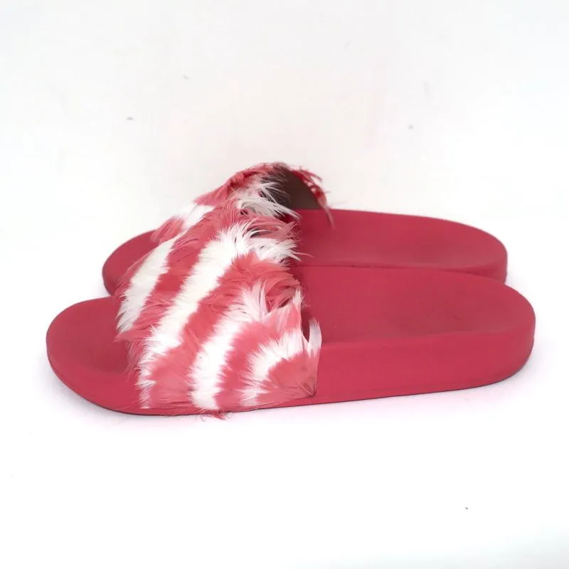 Valentino Feather Pool Slide Sandals Pink/White Size 37