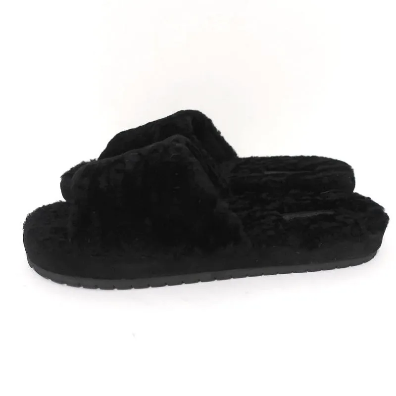 Vince Kalina Shearling Slipper Slide Sandals Black Size 9.5 NEW