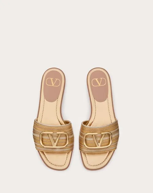 Vlogo Signature Metallic Leather Slide Sandal With Cornely Embroidery
