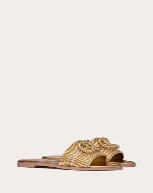 Vlogo Signature Metallic Leather Slide Sandal With Cornely Embroidery