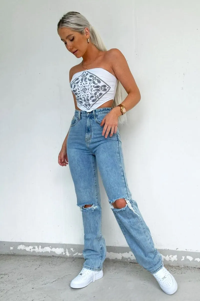 White Bandana Scarf Print Crop Top - Jacquelin