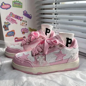 White Pink Star Sports Casual Board Sneakers Shoes