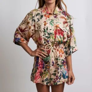 Zimmerman Beige Linen Floral Tropicana Playsuit Size 1