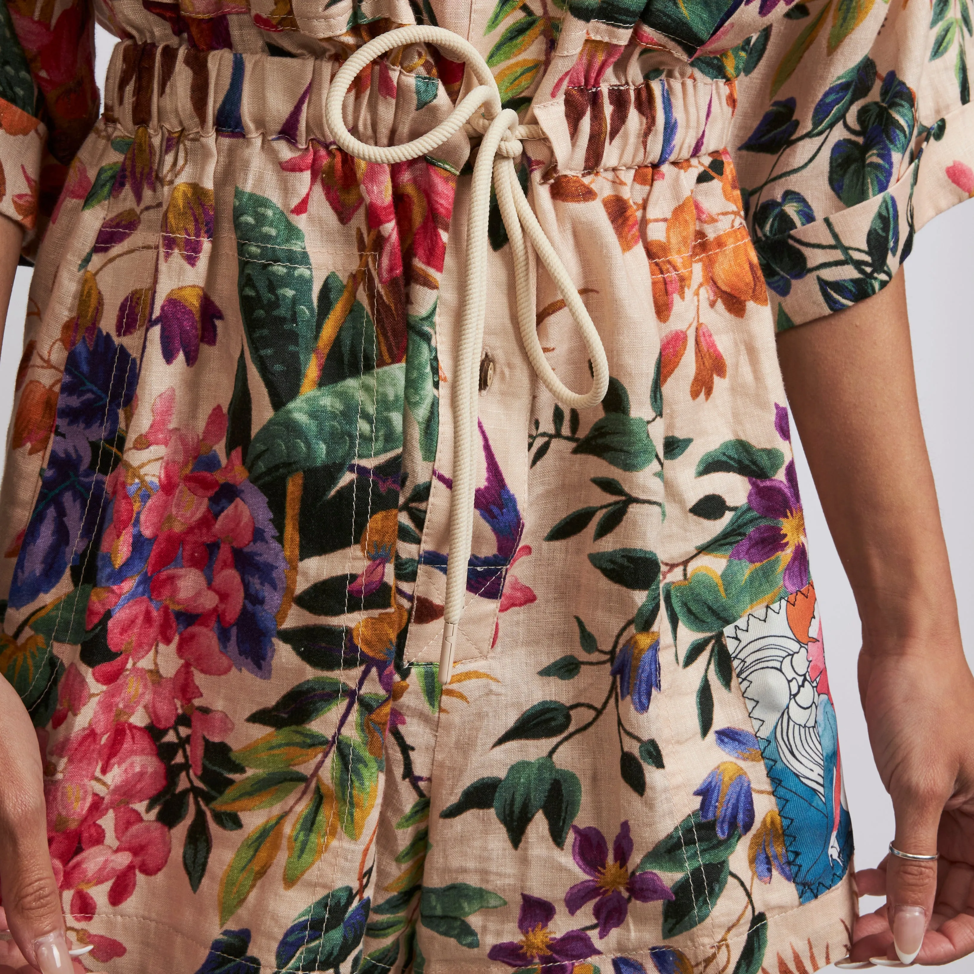 Zimmerman Beige Linen Floral Tropicana Playsuit Size 1