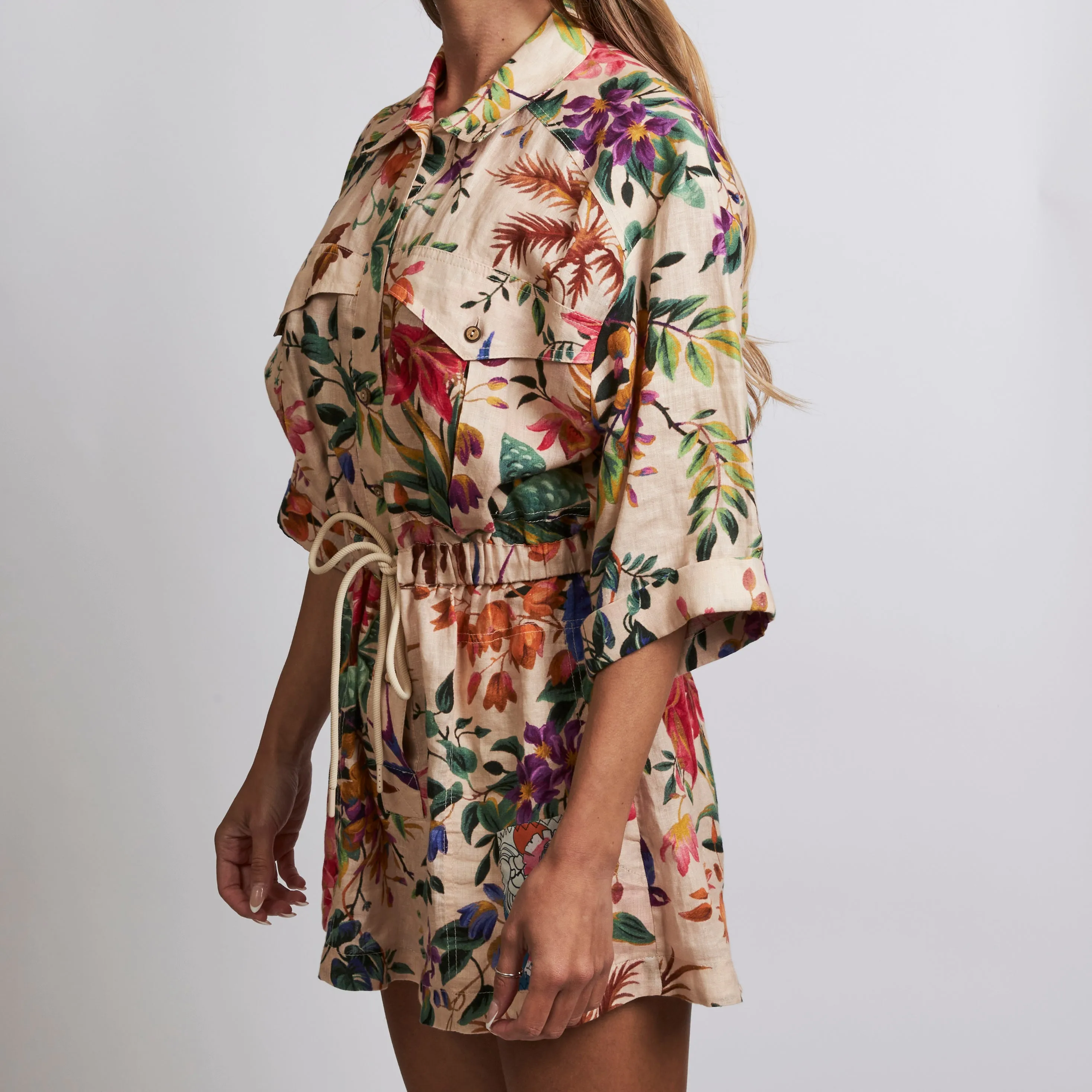 Zimmerman Beige Linen Floral Tropicana Playsuit Size 1
