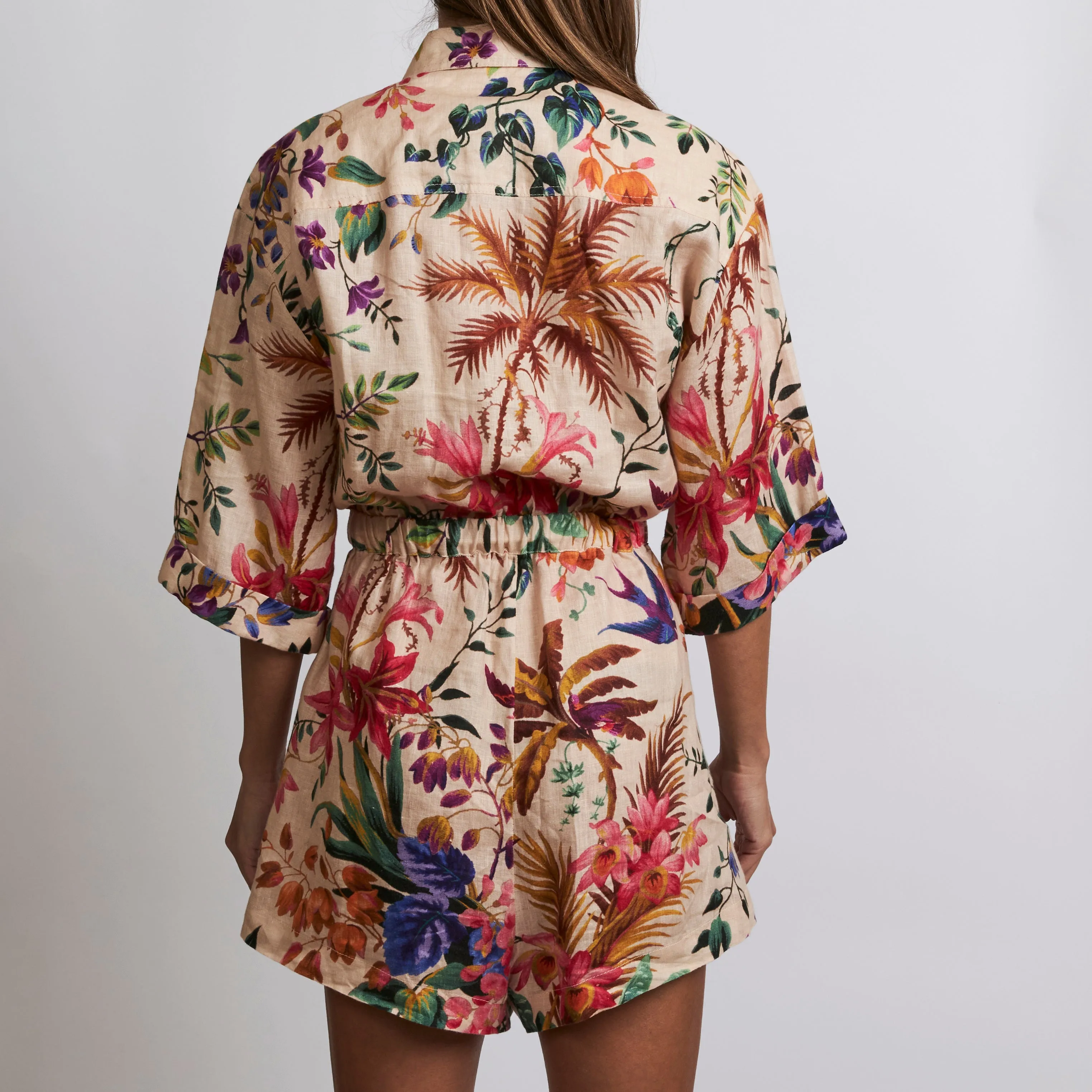 Zimmerman Beige Linen Floral Tropicana Playsuit Size 1